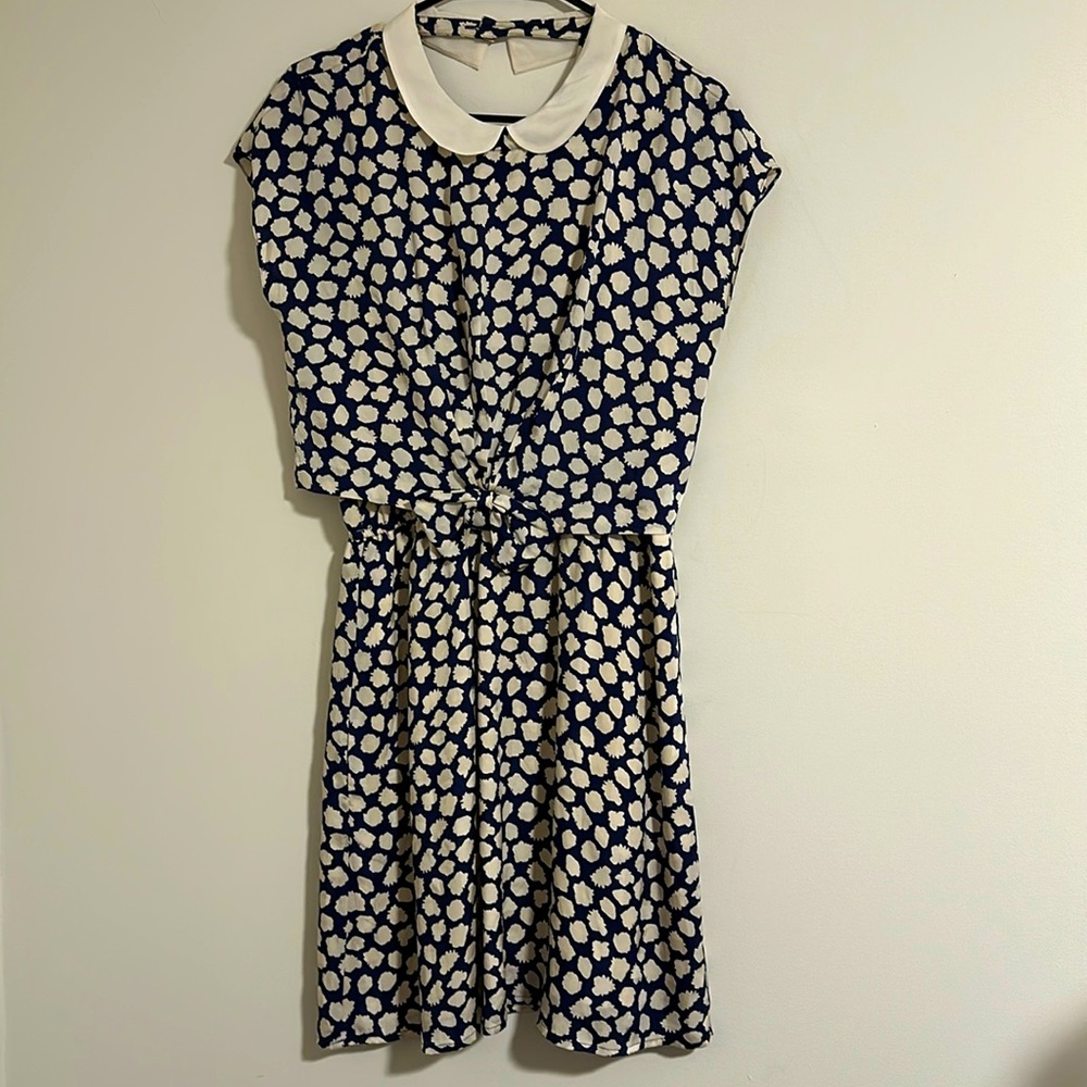 MAEVE 100% silk printed bow lined collar dress
